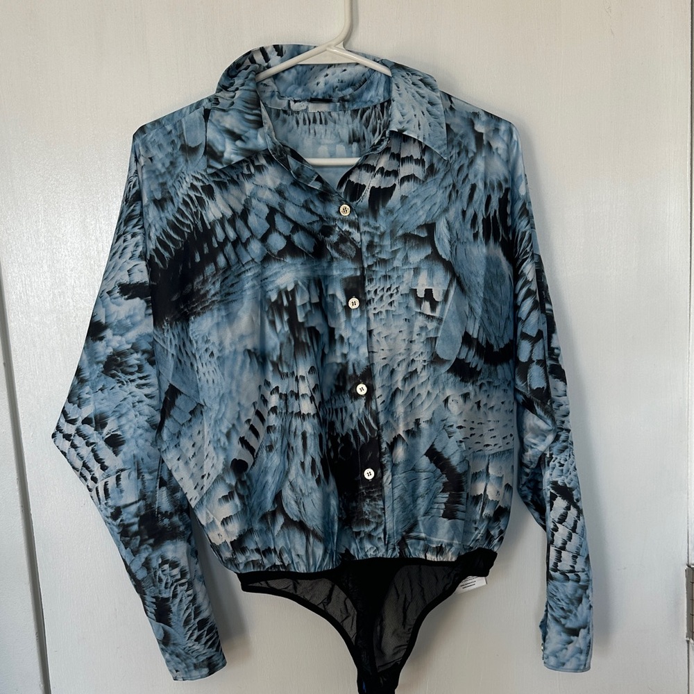 Marciano Blue and Black Abstract Bodysuit